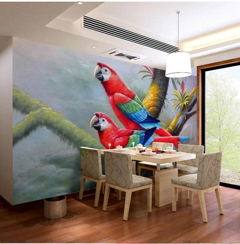8d Modern Parrot photo wall sticker for lliving room TV background bedroom Hand-painted wallpaper 3d colorful mural paper Decor |