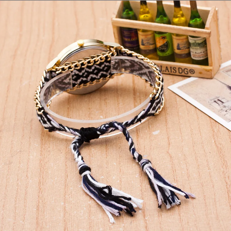 Женские наручные часы с плетеным браслетом богемные кварцевые под платье 100