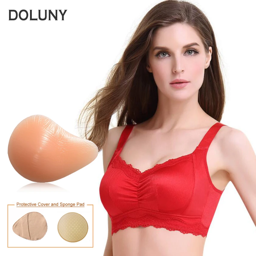 

Silicone Breast Forms Artificial Spiral Fake Breast Form Prosthesis and the Red Mastectomy Bra has Pocket for women Cancer D30