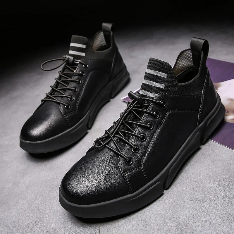 Fashion Men Casual Shoes High Help Sneakers 2019 New Hip-hop Ankle Boots Lace-Up Superstar black Male 108 | Обувь
