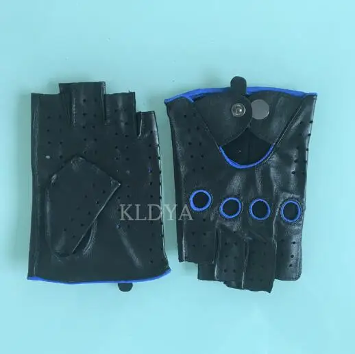 black blue KLDYA брендовые весенние женские кожаные перчатки Модные брендовые черные красные перчатки для вождения без пальцев для спортзала женские перчатки из сафьяна - Цвет: black blue