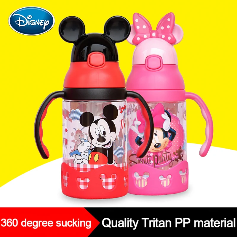 

Disney Minnie cup children's sippy cup with handle learn to drink cup baby kettle leak-proof baby drink cup