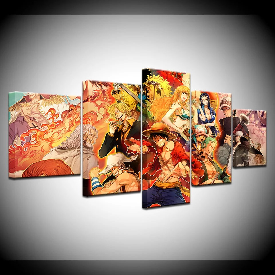 

5 Panel/pieces HD Print One piece cartoon wall posters Painting on Canvas Painting For home living room decoration