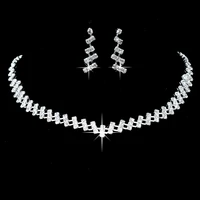 luxury wedding bridal jewelry sets for brides crystal rhinestone women necklace earring set cuban chain silver color jewelry