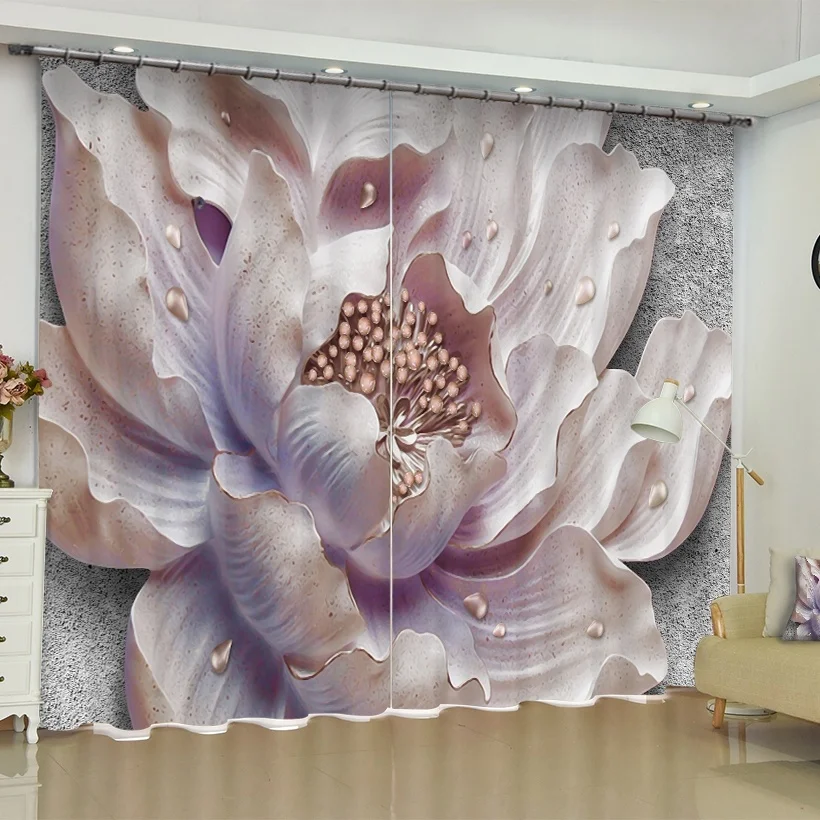 

3d Flower Chinese Lotus Magnolia Blackout Curtains for Living Room Bedroom Office Home Decoration Modern Window Drapes