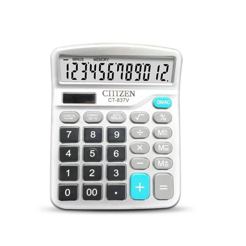 

12 Digit Desk Calculator Large Buttons Financial Business Accounting Tool white big buttons battery and solar power