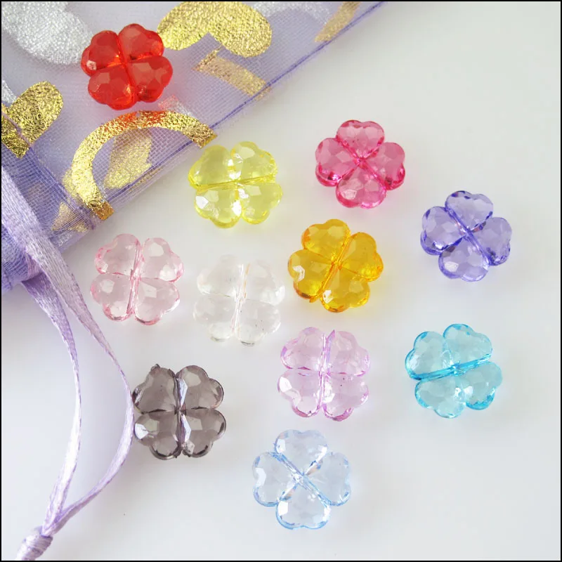 New 80Pcs Mixed Plastic Acrylic Clover Flower Spacer Beads Charms 11mm | Украшения и аксессуары