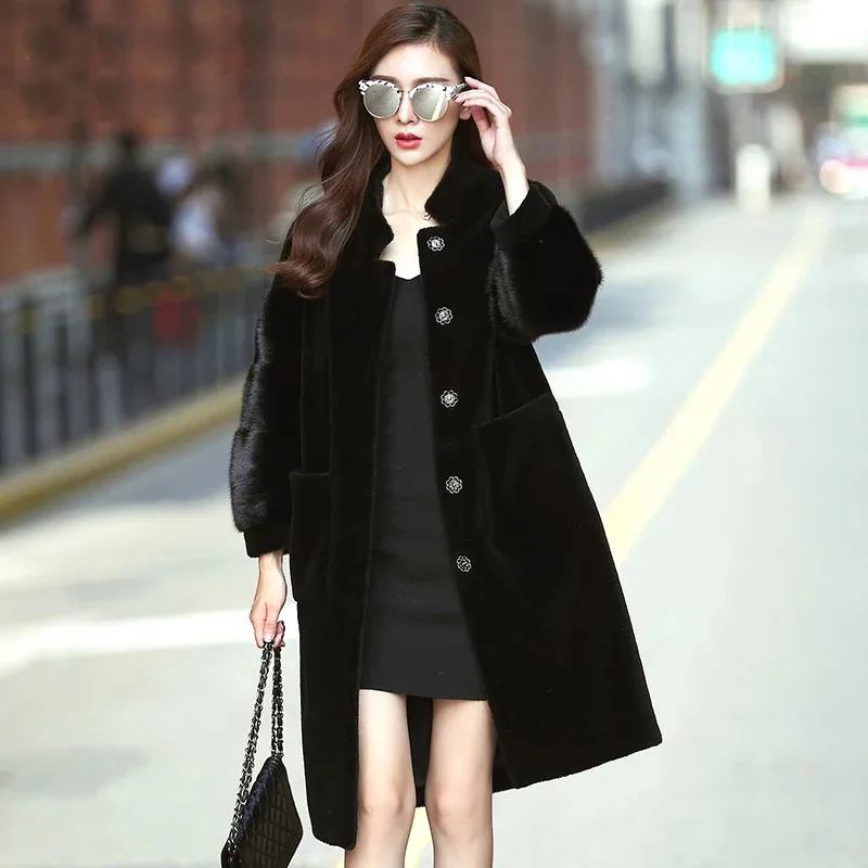 Пальто с натуральным мехом для женщин Элегантные женские зимние длинные пальто