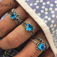 jewdy vintage bohemian ring set punk antique silver color blue crystal geometric knuckle midi rings for women jewelry gifts