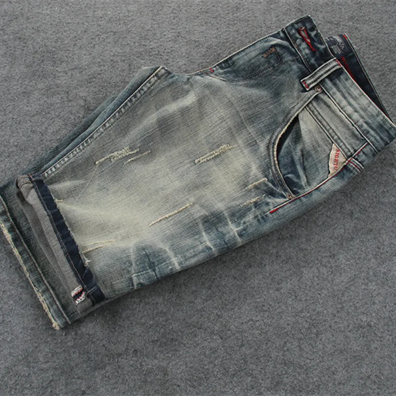 Новинка модные мужские рваные короткие джинсы со стрелой брендовая одежда