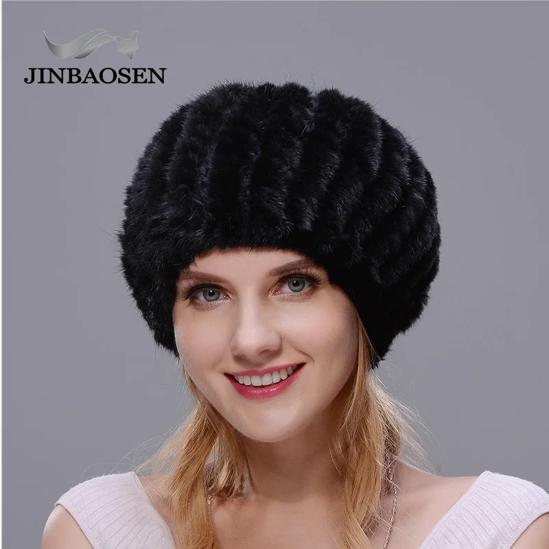 Зимняя лыжная шапка JINBAOSEN для путешествий из меха норки вязаная внутренняя