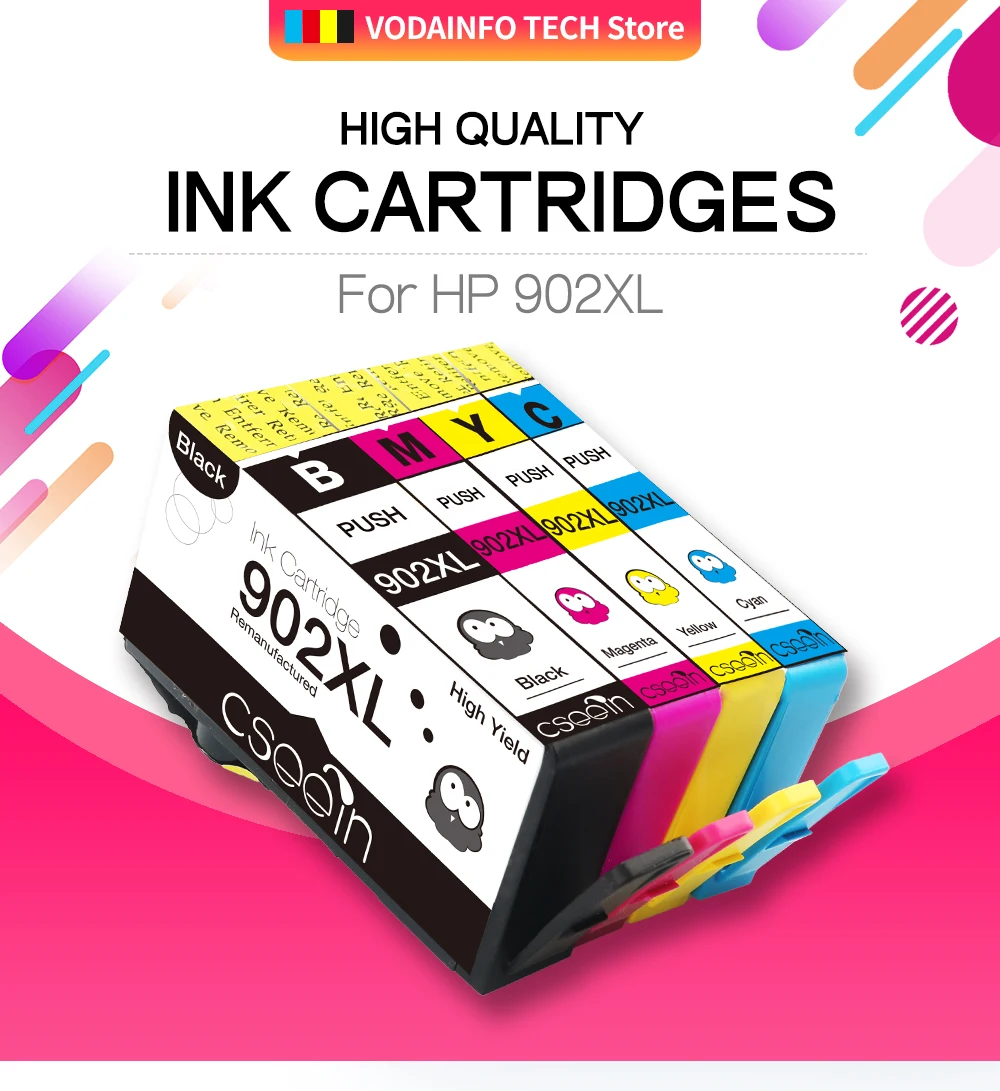 QSYRAINBOW 902 Замена для hp 902 чернильный картридж, 8 упаковок работает с hp Officejet 6954 6962 6958 6978 902