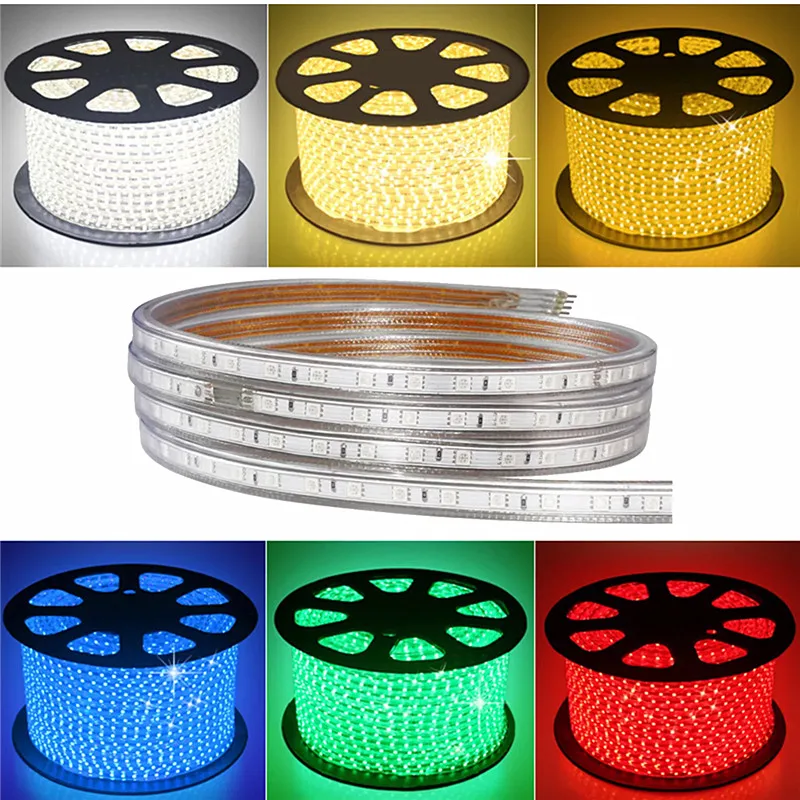 Светодиодная лента AC220V 5050 SMD IP67 водонепроницаемая садовая уличная Праздничная