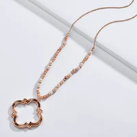 zwpon clover quatrefoil acrylic metal long pendant necklace for women natural stone beads chain necklace jewelry wholesale