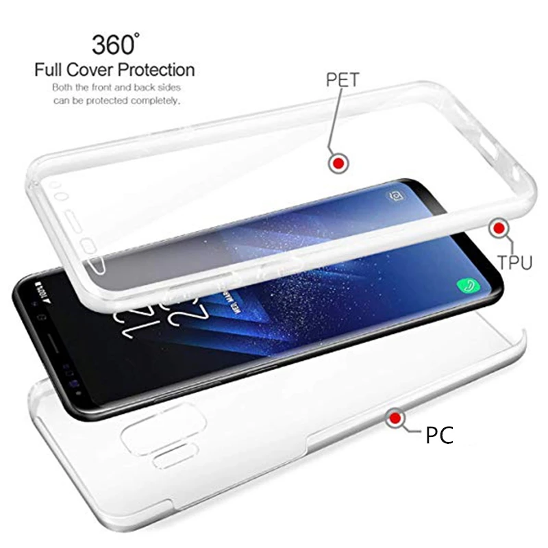 Мягкий прозрачный чехол с полным покрытием на 360 градусов для Samsung Galaxy S7 Edge S8 S9 S10
