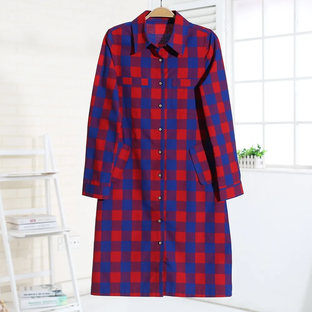 Dioufond Autumn Women Long Shirt Sleeve Red Plaid Blouses Chemise Femme Manche Longue Blusas Femininas New |