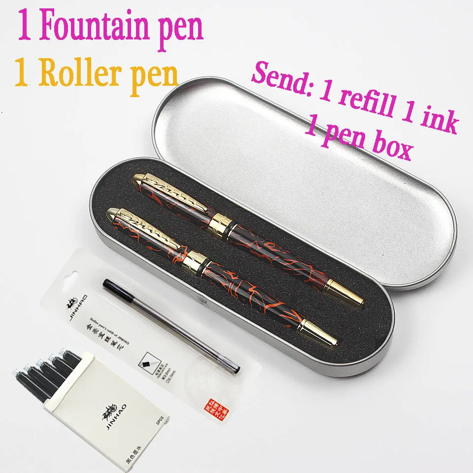 2Pens/Box Luxury Metal Gift Box Fountain Pens Blue &amp Black ink For Office Business Roller Ball Pen | Канцтовары для офиса и