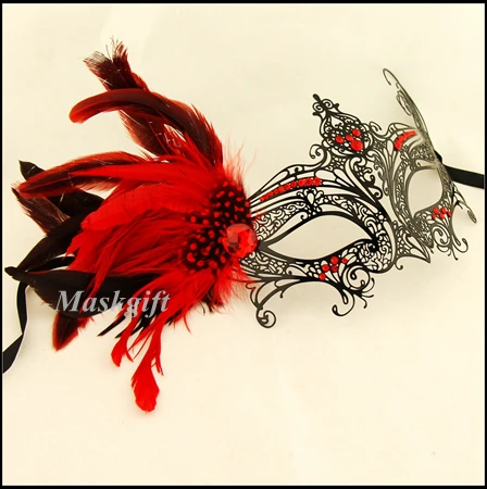 2016 новый дизайн маска с перьями для Хэллоуина черная и красная лазерная резка