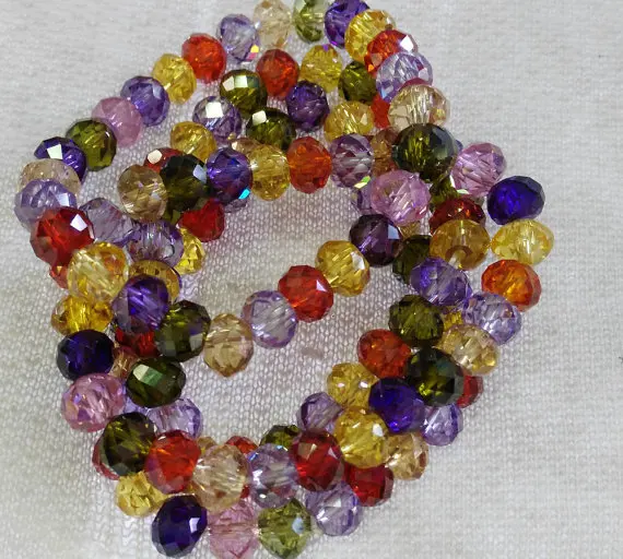 

Assortment cubic zircnoia bracelet ,CZ rondelle faceted,rainbow mixed beads 4x6 5x8 6x10mm 8inch