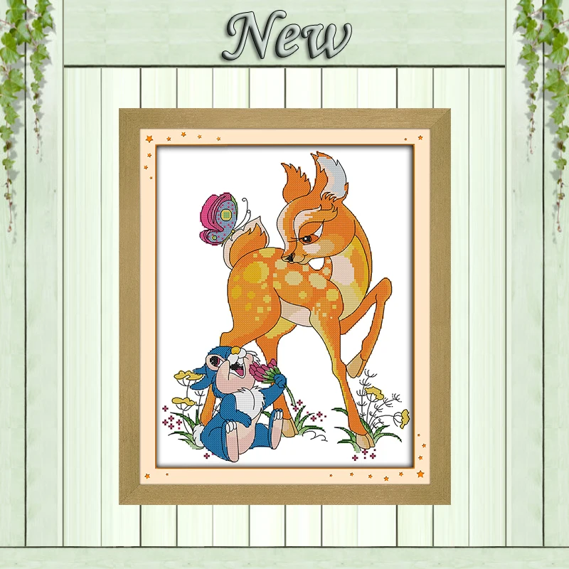 

The deer and rabbit cartoon painting counted printed on canvas DMC 14CT 11CT Chinese Cross Stitch Needlework Sets Embroidery kit