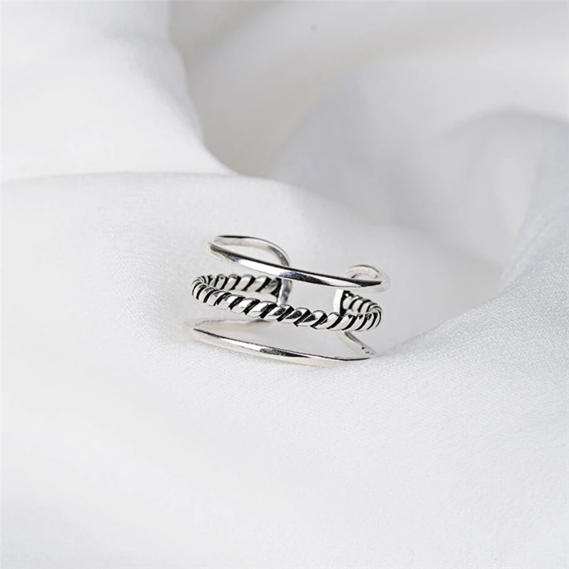 

Sole Memory Retro Thai Silver Three-layer Simple Exquisite Art Cute Silver Color Female Resizable Opening Rings SRI333