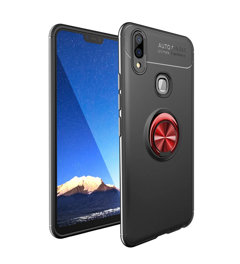 Black and Red Роскошный чехол для vivo V9 Y85 мягкий чехол из ТПУ с магнитным кольцом для автомобиля vivo V 9 Y 85 силиконовый защитный чехол - Цвет: Black and Red