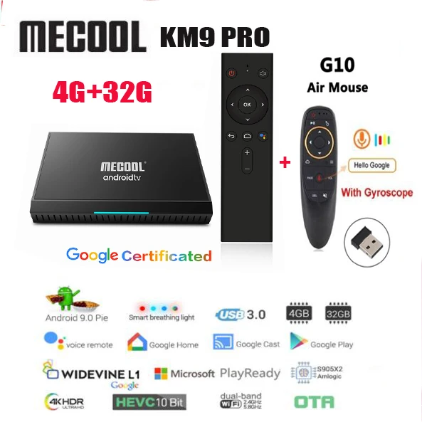 MECOOL KM9 PRO Android tv 9,0 Сертифицированный Google 4 ГБ 32 ГБ Android 9,0 ТВ приставка Amlogic S905X2 4K 2,4G 5G двойной Wifi BT4.0 KM9 A tv