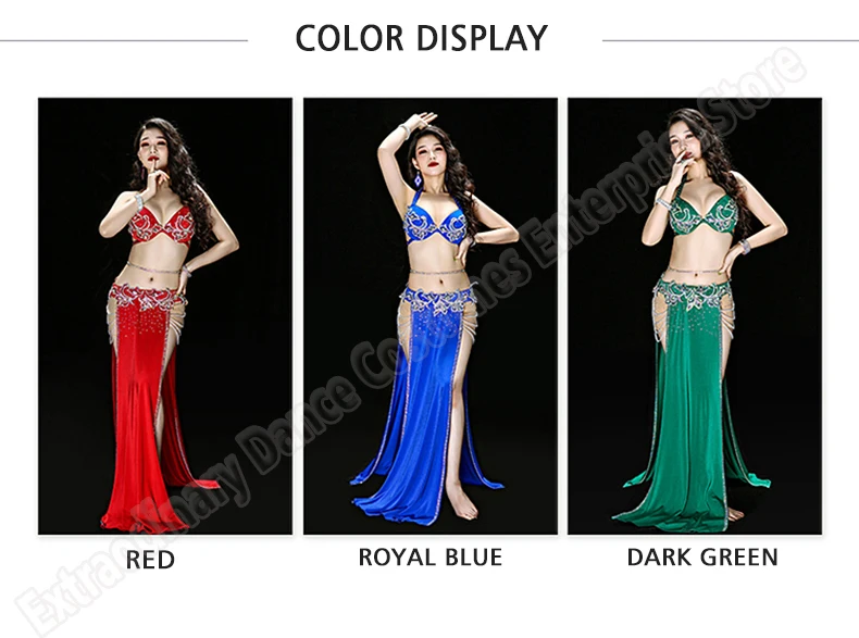 Women Belly Dance Costume Set Carnival Oriental Dance Suit Stage Performance Outfits Sexy Bra Skirt Belt Handmade 3 Colors
