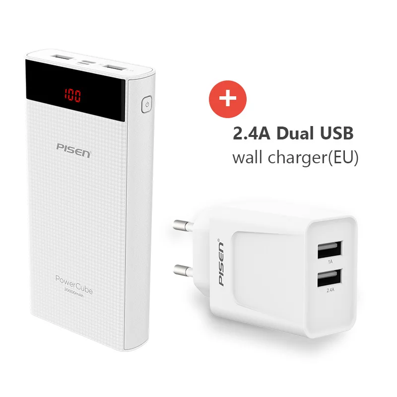 DLF2W 2USB EU plug PowerBank Pisen Портативный внешний аккумулятор 20000 мАч. Поддежка TYPE-C. Micro USB. 2.1A, 1.5A, зарядка двух устройств - Цвет: DLF2W 2USB EU plug