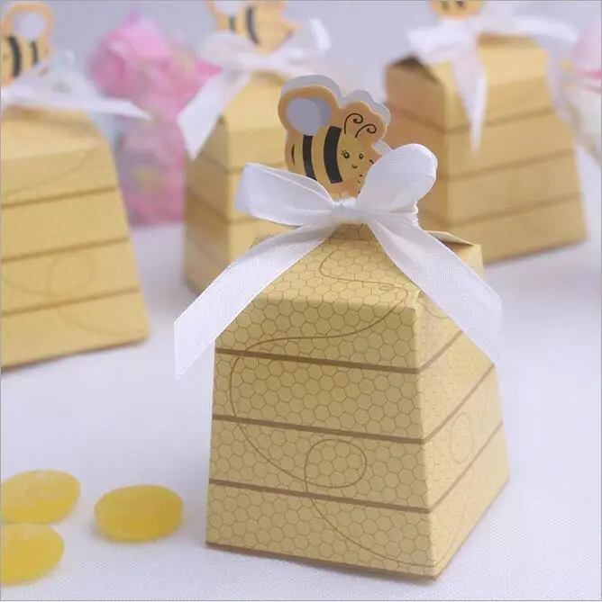 

100PCS Yellow Honey Bee wedding baby shower birthday party Favor gift box candy boxes favors