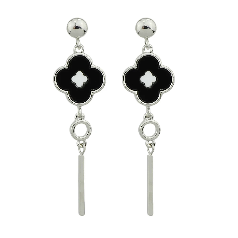 Fanhua Boho Серьги Jewelry Bijoux серебро Цвет цепи с черной эмалью Цветочное сердце