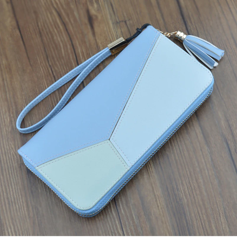 Женский кошелек большой вместимости Длинный с кисточками и ремешком лоскутный