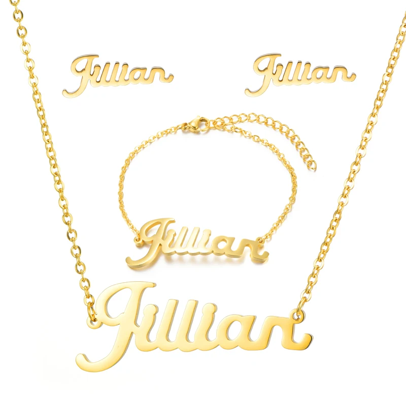 Персонализированные именные серьги ожерелья браслеты для женщин и мужчин набор