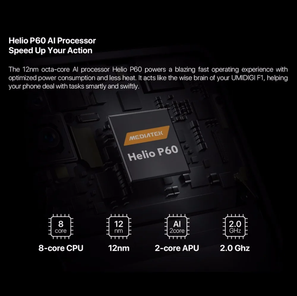 UMIDIGI F1 смартфон с 6 3-дюймовым дисплеем процессором Helio P60 ОЗУ 4 Гб ПЗУ 128 ГБ 5150 мАч 16