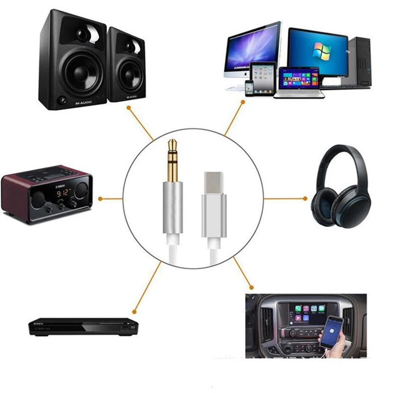 Аудиокабель-адаптер для разъема USB Type-C-3 5 мм 1 м разъем Aux автомобильного