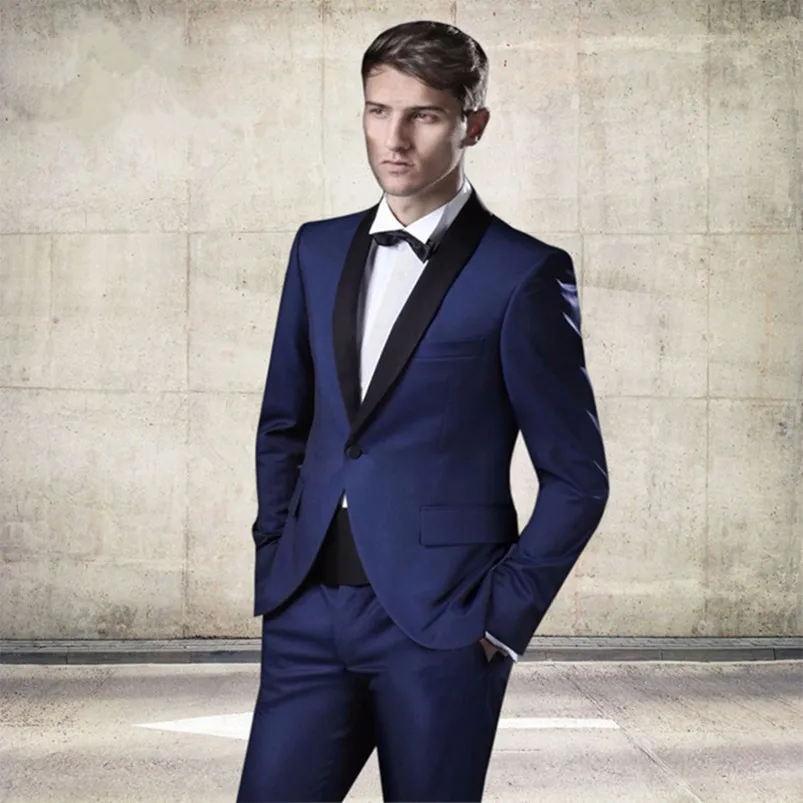 

New Custom Made Navy Blue Men Wedding Suits Groom Tuxedos Slim Fit Two Pieces Cheap Men Suits Wedding Best Man (Jacket+Pants)