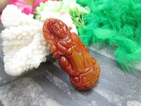 natural china HUANGLONG jade beige carved lucky Guanyin pendant Ci Xiang heai Bao ping an necklace Fine Jewelry | Украшения и