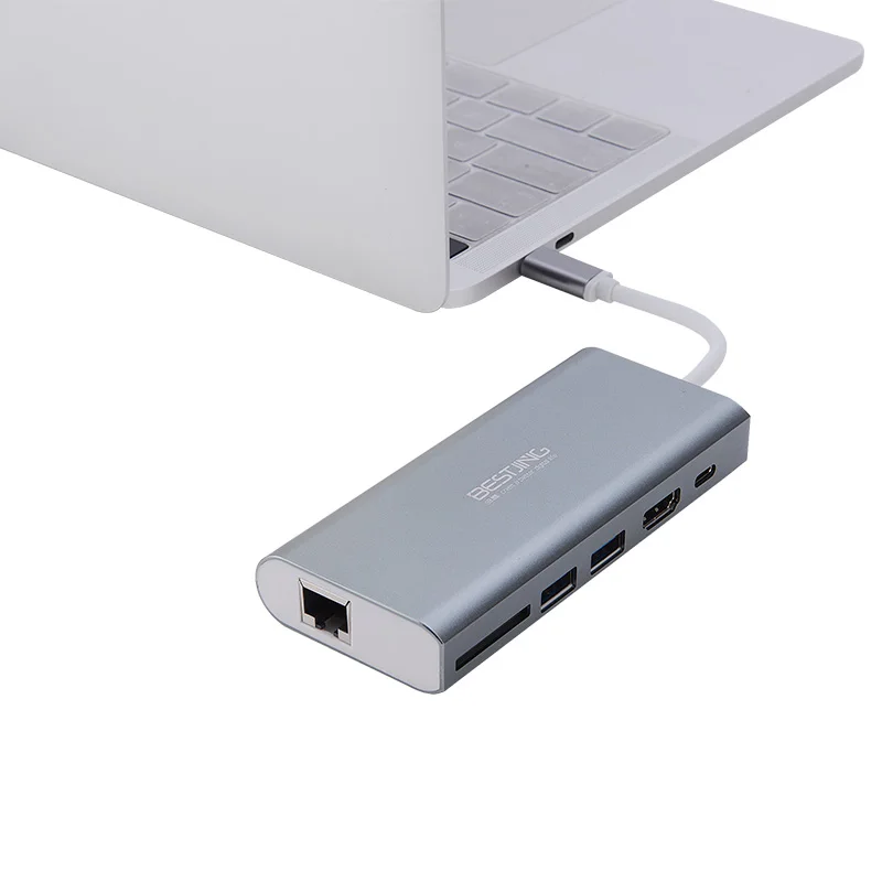 

Bestjing 6 in 1 USB-C Hub Type C to 4K HDMI Gigabit Ethernet SD card reader USB-C Charging 2 USB 3.0 Converter Adapter