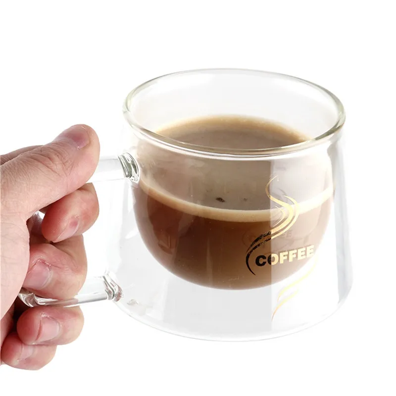transparent double layers glass coffee mug portable creative of cup with holder thermo thermal cups | Дом и сад