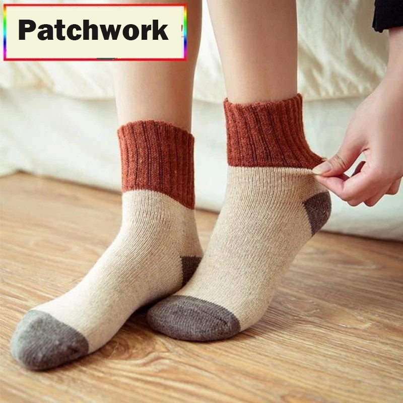 Autumn Winter Rabbit Wool Patchwork Socks Female New Japanese 5 Colors Tube Sock Students Hosiery