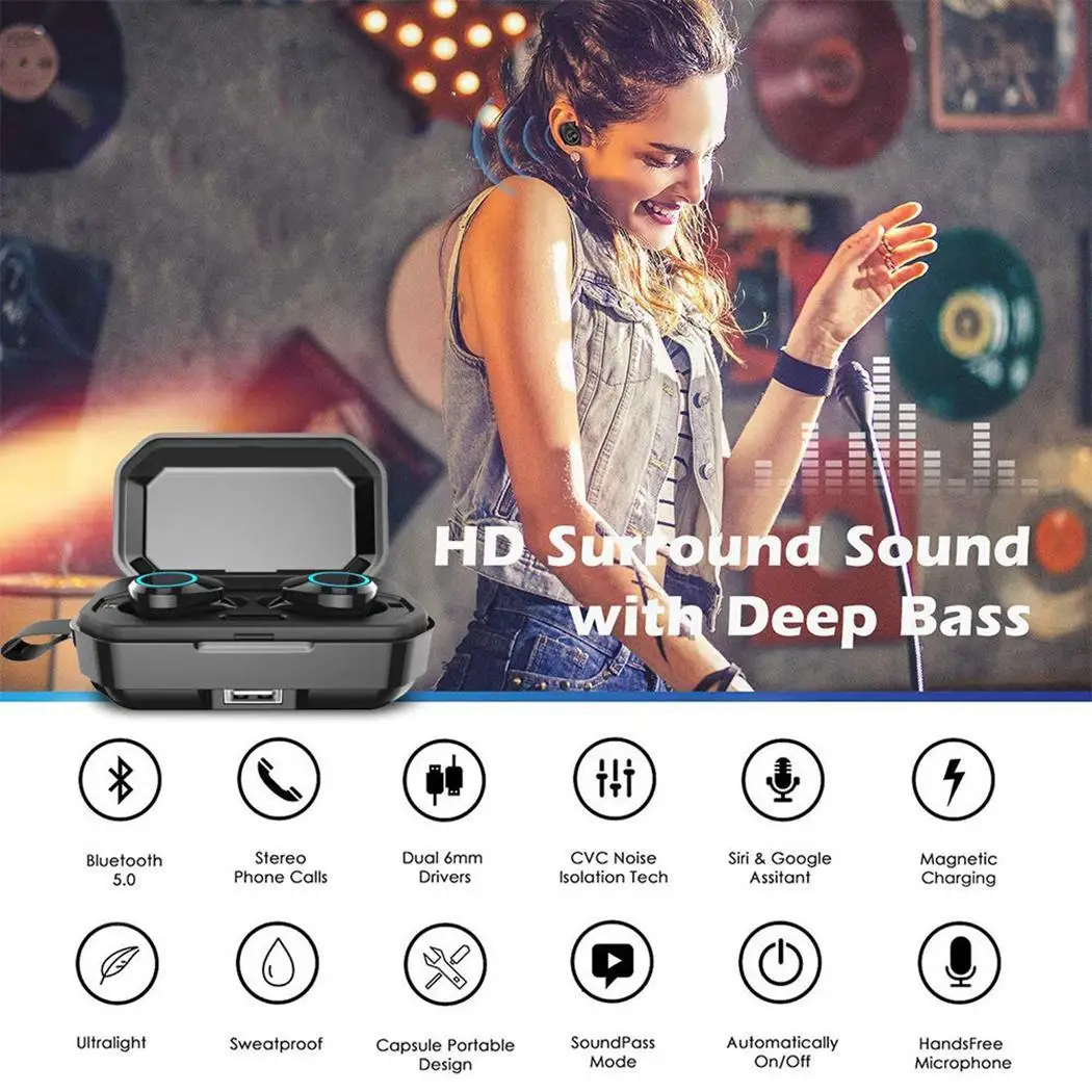 Беспроводные наушники Bluetooth гарнитура TWS водонепроницаемые бинауральные стерео