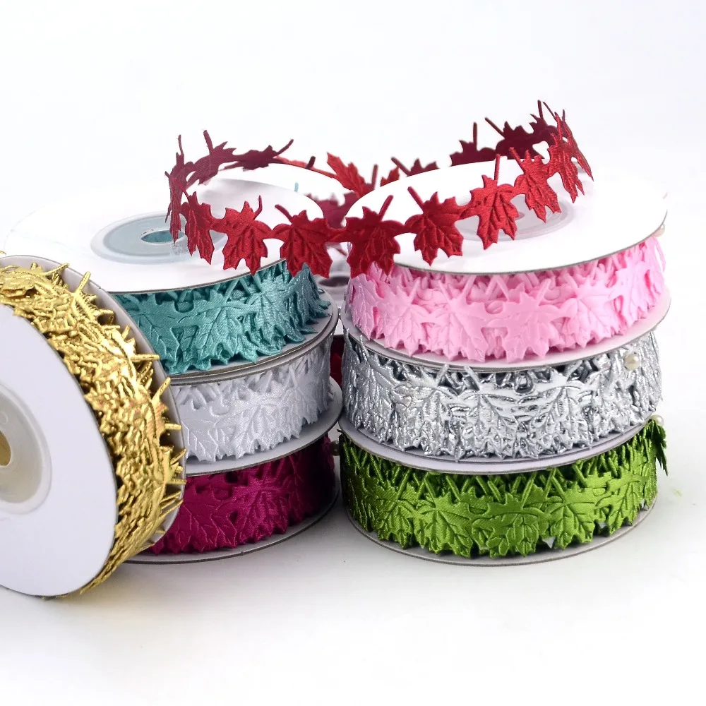Wholesale 2PCS/40 yards 8 Color Maple Leaf Satin Ribbon Artificial Leaves Sewing Handicraft Accessories Wedding DIY Decoration | Дом и сад