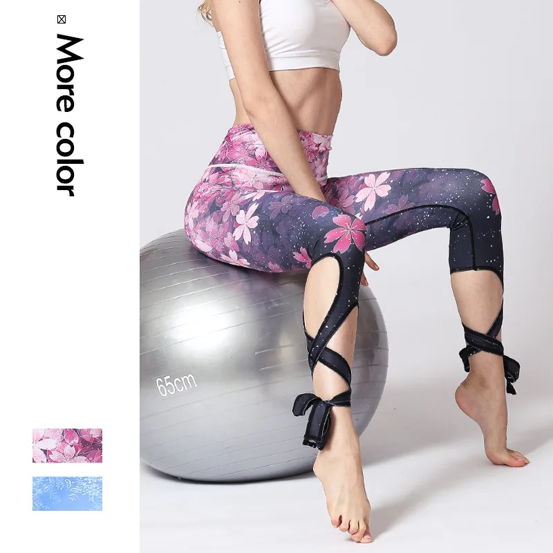 Цветочный принт высокая талия штаны для йоги леггинсы на лямках спортивная