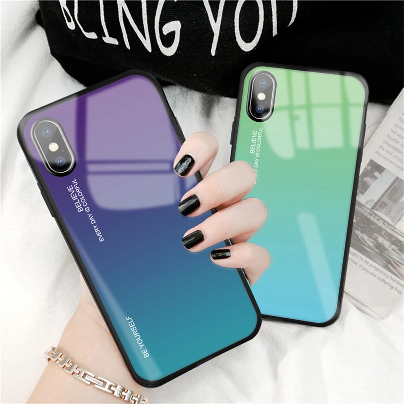 Чехол из закаленного стекла для телефона с градиентом iphone X XS MAX XR защитный чехол 7