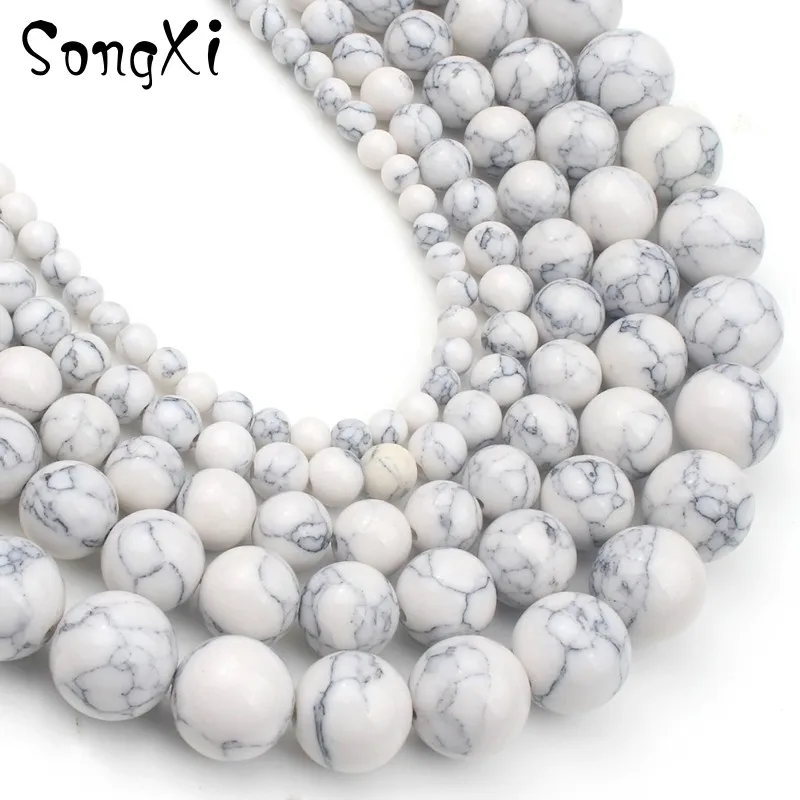 

Wholesale White Turquoises Howlite Stone Round Loose Beads For Jewelry Making DIY Bracelet Necklace Jewellery 4 6 8 10 12mm 15''