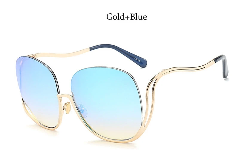 C5 Gold Blue Люксовый бренд, полуоправа, круглые солнцезащитные очки для женщин, без оправы градиентный, большие, солнцезащитные очки для женщин, оттенки, прозрачные очки, УФ очки - Цвет линз: C5 Gold Blue