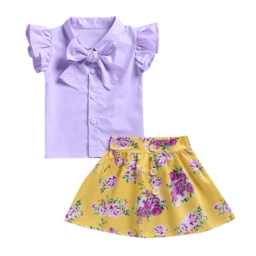 Комплект одежды для малышей однотонные топы с оборками маленьких мальчиков юбки