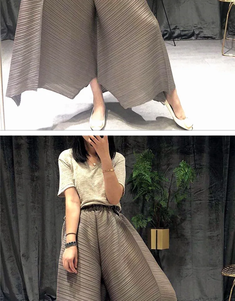 Changpleat новые женские широкие брюки Miyak плиссированные модные дизайнерские свободные однотонные женские брюки с эластичной резинкой на талии размера плюс