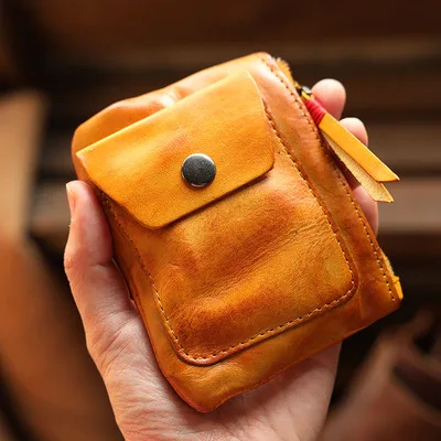 Yellow Ручной работы, винтажные Мини мужские кошельки, кошелек для монет, натуральная кожа, кисти, цветные, модные, женские, дамские, Монетный карман, держатель для карт, кошелек - Цвет: Yellow
