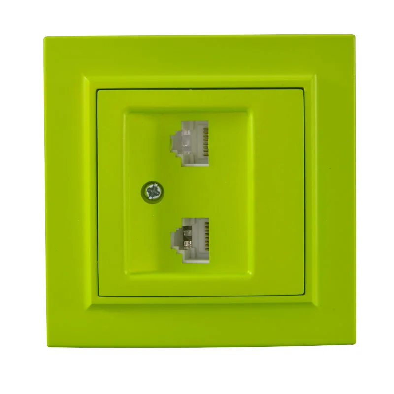 Телефонная розетка желто зеленого цвета RJ45 + евро настенные данные с гнездом для